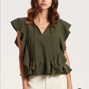 NWT MARIE OLIVER MCKENNA TOP SILK LINEN FERN-L
